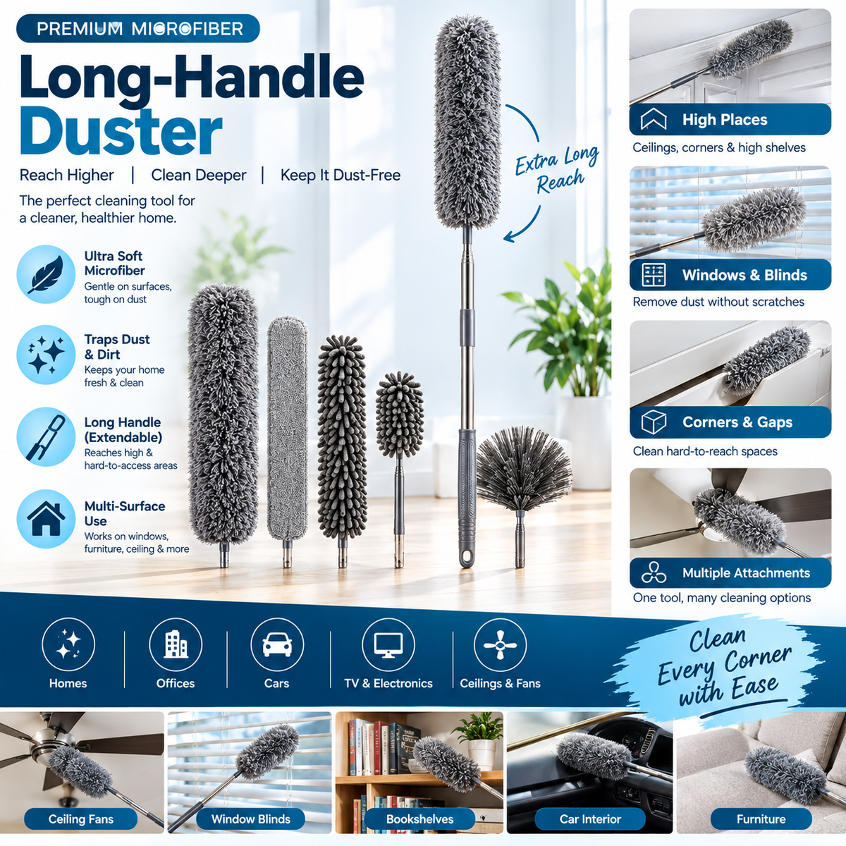 Premium Microfiber Long-Handle Duster